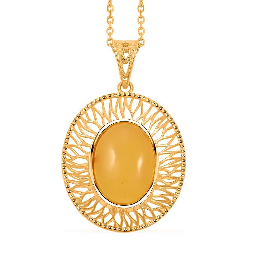 NEW Butterscotch Amber Oval Pendant Necklace in 14K YG Over Sterling Silver